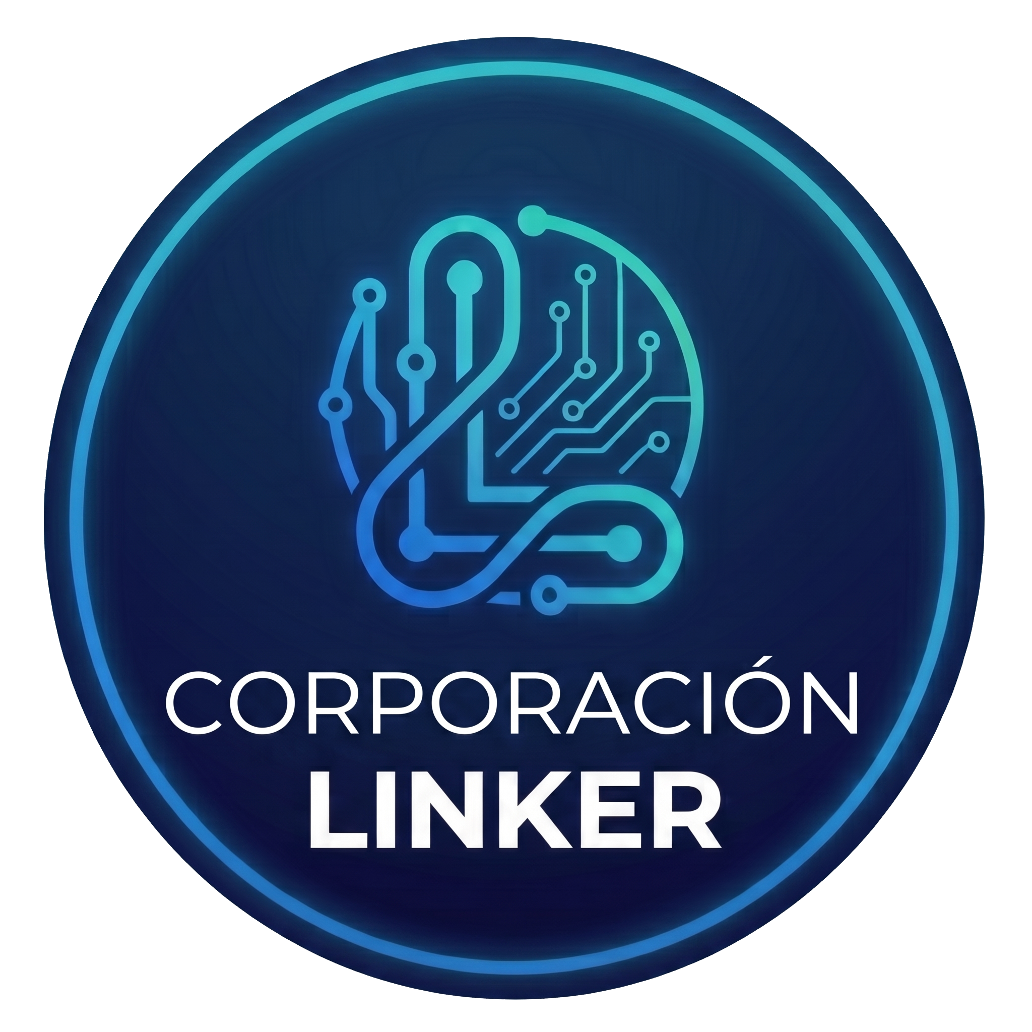 Emblema de Corporación Linker: una L formada por circuitos de fibra óptica